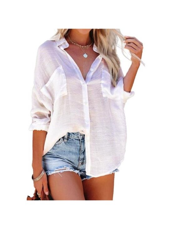Other - Women's Button Down Swim Cover Up Shirt Sexy Long Sleeve Beach Blouse Bathing